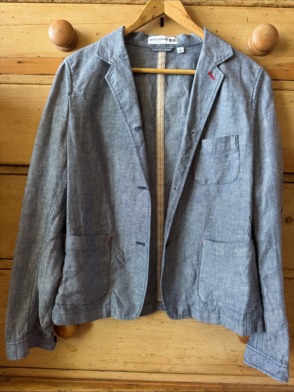 Ines De La Fressange Light Denim Blue Women Linen (?) Chambray Workwear Blazer